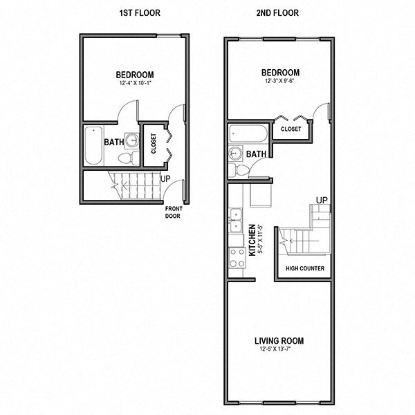 Floor plan for 2 beds, 2 baths, 694 sqft
